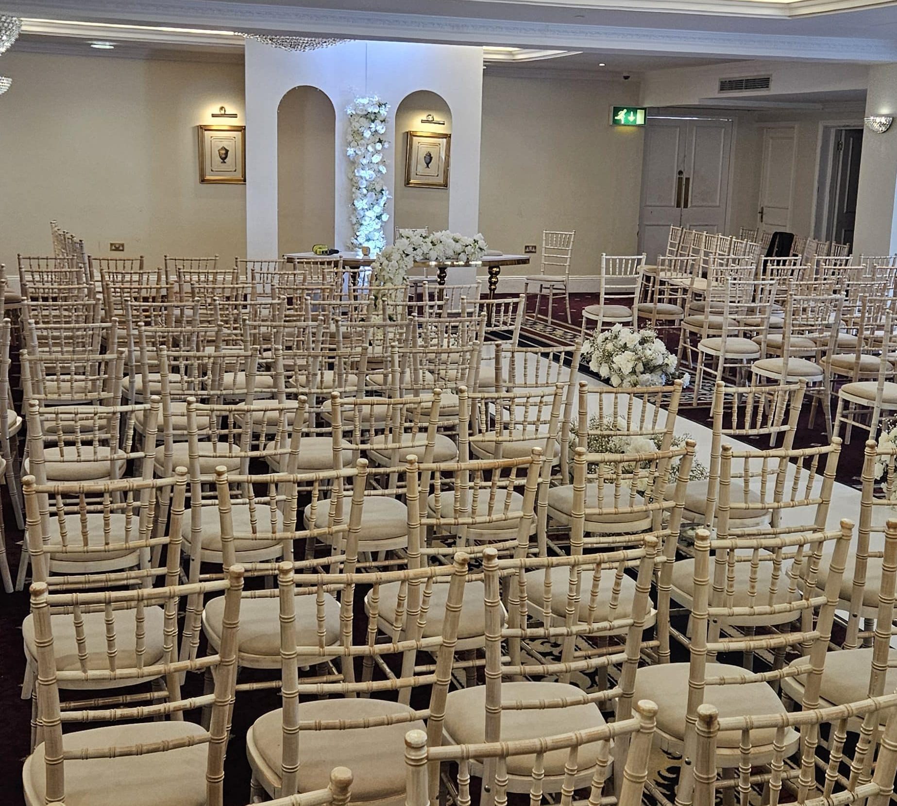 Limewash Chiavari chair close up