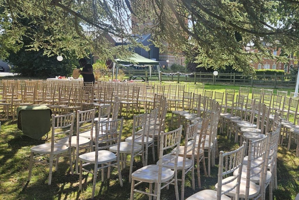 Outdoor event chair setup for a London venue